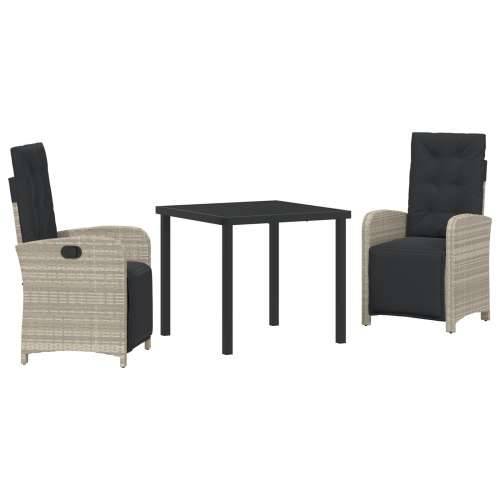 Set od 3 dijela za vrt sa svijetlosivim poli ratan jastučićima, vrtni stol crn 80x80x73 cm od kaljenog stakla Cijena