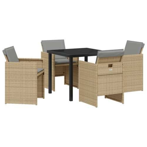 5-dijelni set za blagovanje u vrtu s jastučićima bež poli ratan, vrtni stol crni 80x80x73 cm staklo otporno na toplinu Cijena