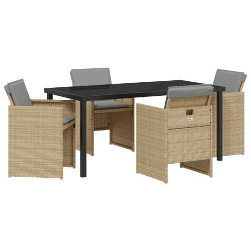 5-dijelni vrtni blagovaonski stol i stolice s jastučićima bež poly rattan, Vrtni stol crni 160x80x73 cm kaljeno staklo Cijena