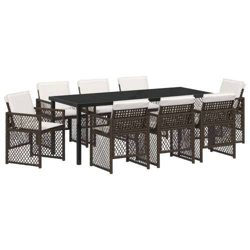9-dijelni set za blagovanje na otvorenom s jastučićima smeđi poli ratan, vrtni stol crn 200x80x73 cm staklo Cijena