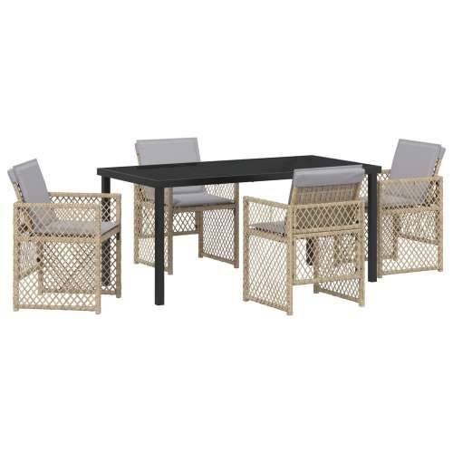set od 5 dijelova za vrtne obroke s jastučićima bež poli ratan, vrtni stol crni 160x80x73 cm s kaljenim staklom Cijena