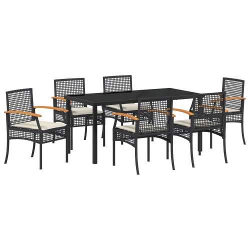 Set od 7 dijelova vrtne blagovaonice s jastučićima Crni Poli Rattan Cijena