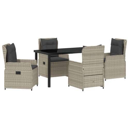 Set od 5 komada vrtnog namještaja svjetlosive boje, Vrtni stol crni 140x80x73 cm, kaljeno staklo Cijena