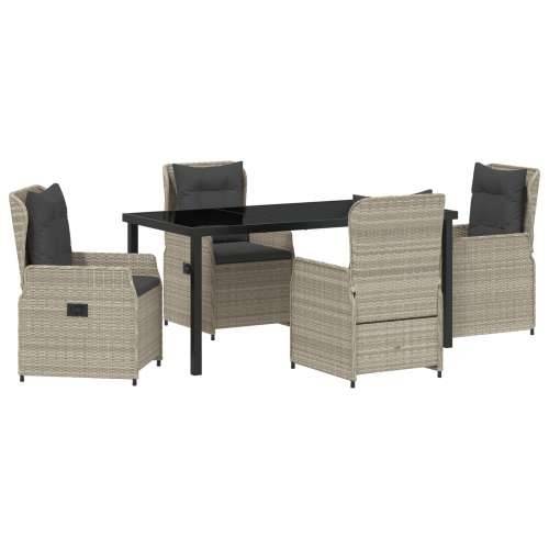 5-dijelni vrtni set za jelo svijetlosivi poly ratan, vrtni stol crni 160x80x73 cm od kaljenog stakla Cijena