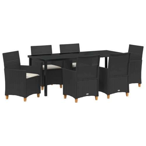 7-dijelni set vrtnih blagavaonica s jastučićima - Crni poly rattan Cijena