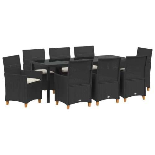 Set od 9 vrtnih stolica s jastučićima crni poli ratan Cijena