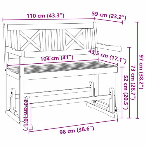 Klupa za Vrt s Njihačem 110x59x97 cm Čvrsto Drvo Akacija Cijena