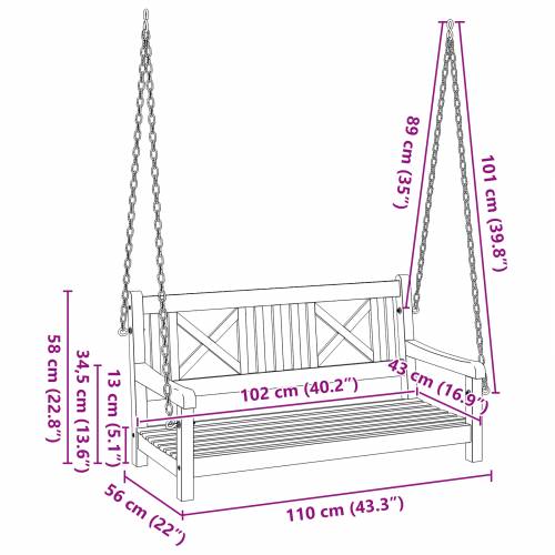 ljuljačka klupa za 2 osobe 110x56x58 cm od čvrstog bagremovog drveta Cijena