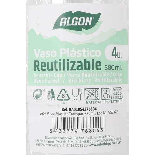 Set Čaša Algon Plastika 380 ml 4 Dijelovi (24 kom.) Cijena