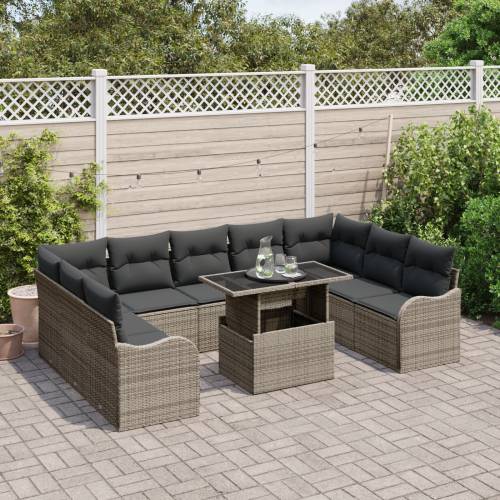 set od 10 vrtnih sofa s jastučićima sivi polirat Cijena
