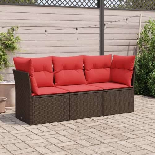 Vrtna garnitura - 3-dijelni set vrtnih sofa s jastucima smeđi od poliratana - Smeđe-crvena Bez stola 1 Cijena