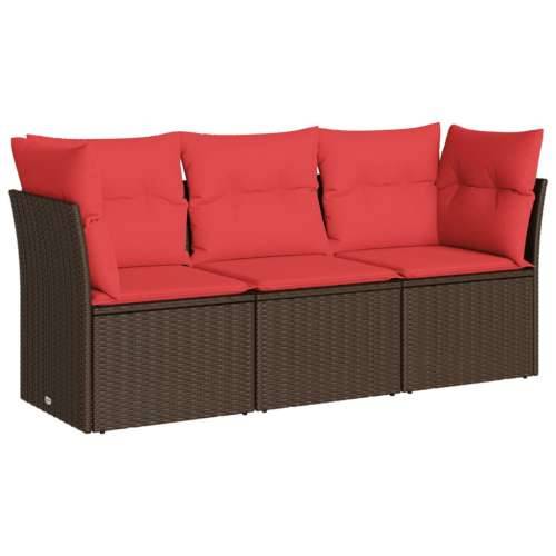 Vrtna garnitura - 3-dijelni set vrtnih sofa s jastucima smeđi od poliratana - Smeđe-crvena Bez stola 1 Cijena
