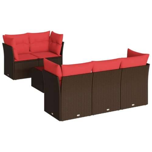 Vrtna garnitura - 6-dijelni set vrtnih sofa od poliratana s jastucima smeđi - Smeđe-crvena 1 Cijena