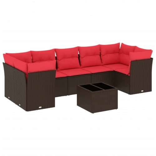 Vrtna garnitura - 8-dijelni set vrtnih sofa s jastucima smeđi od poliratana - Smeđa 4x kutna + stol + 3x srednja 1 Cijena