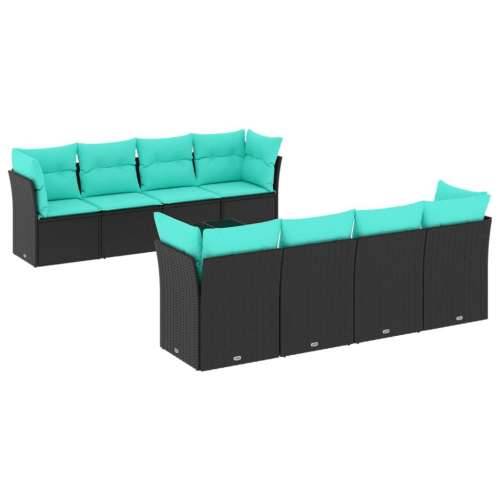 Vrtna garnitura - 9-dijelni set vrtnih sofa od poliratana s jastucima crni - Crna stol + 4x srednja + 4x kutna 1 Cijena