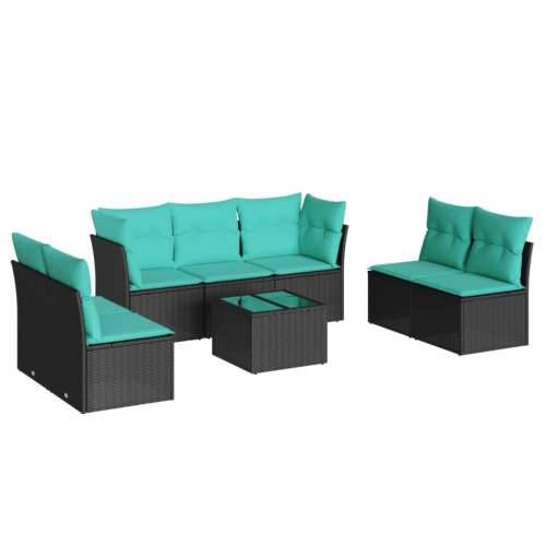 Vrtna garnitura - 8-dijelni set vrtnih sofa od poliratana s jastucima crni - Crna i plava Sa stolom 1 Cijena
