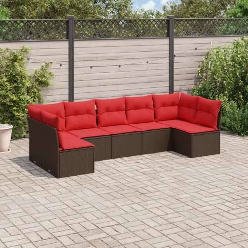 Vrtna garnitura - 7-dijelni set vrtnih sofa od poliratana s jastucima smeđi - Smeđe-crvena Bez stola 1 Cijena