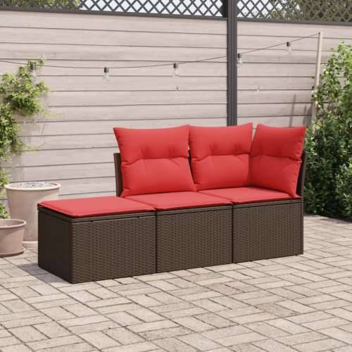Vrtna garnitura - 3-dijelni set vrtnih sofa s jastucima smeđi od poliratana - Smeđe-crvena 1 Cijena