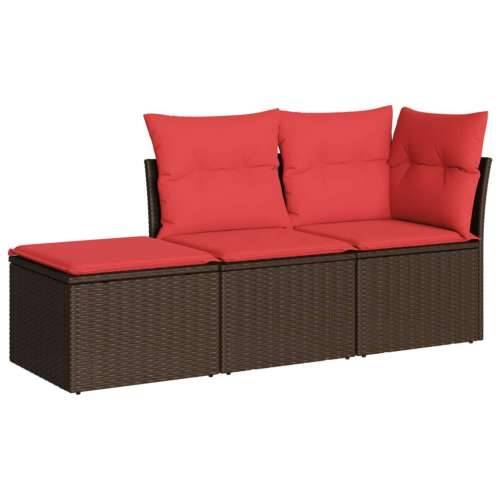 Vrtna garnitura - 3-dijelni set vrtnih sofa s jastucima smeđi od poliratana - Smeđe-crvena 1 Cijena