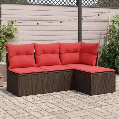 Vrtna garnitura - 4-dijelni set vrtnih sofa od poliratana s jastucima smeđi - Smeđe-crvena Bez stola 1 Cijena