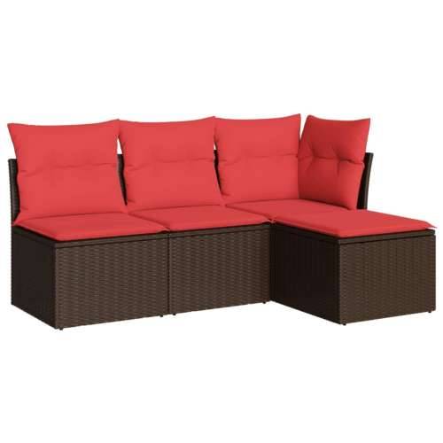 Vrtna garnitura - 4-dijelni set vrtnih sofa od poliratana s jastucima smeđi - Smeđe-crvena Bez stola 1 Cijena