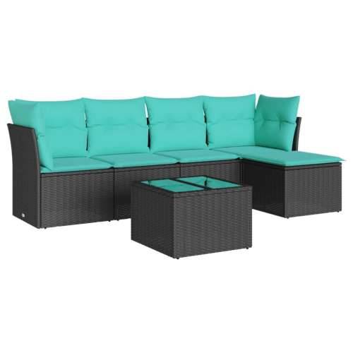 Vrtna garnitura - 6-dijelni set vrtnih sofa od poliratana s jastucima crni - Crna i plava Sa stolom 1 Cijena