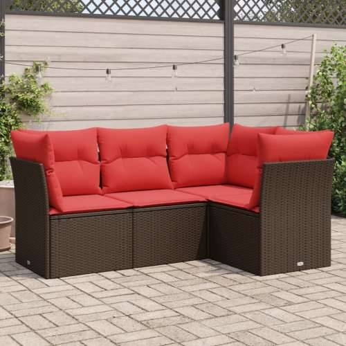 Vrtna garnitura - 4-dijelni set vrtnih sofa od poliratana s jastucima smeđi - Smeđe-crvena Bez stola 1 Cijena