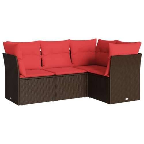 Vrtna garnitura - 4-dijelni set vrtnih sofa od poliratana s jastucima smeđi - Smeđe-crvena Bez stola 1 Cijena