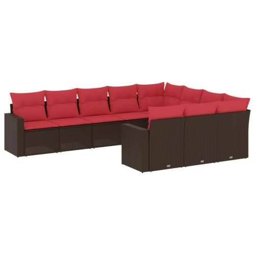 Vrtna garnitura - 10-dijelni set vrtnih sofa od poliratana s jastucima smeđi - Smeđe-crvena Bez stola 1 Cijena