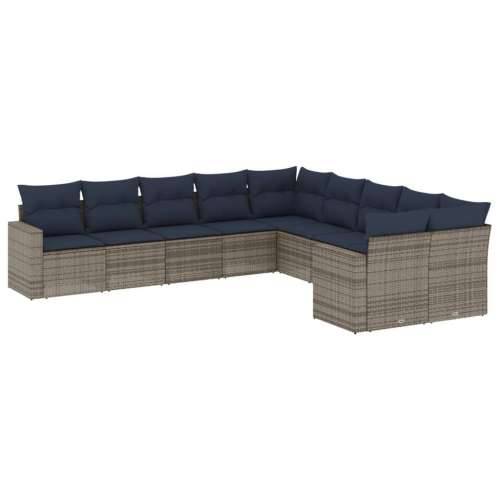 Vrtna garnitura - 10-dijelni set vrtnih sofa od poliratana s jastucima sivi - siva i modra Bez stola 1 Cijena