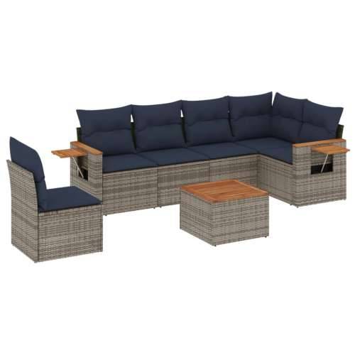 Vrtna garnitura - 7-dijelni set vrtnih sofa od poliratana s jastucima sivi - Siva Sa stolom 1 Cijena