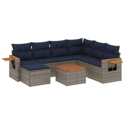 Vrtna garnitura - 8-dijelni set vrtnih sofa od poliratana s jastucima sivi - Siva Sa stolom 1 Cijena