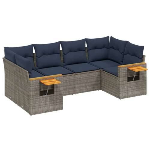 Vrtna garnitura - 6-dijelni set vrtnih sofa od poliratana s jastucima sivi - Siva 1 Cijena