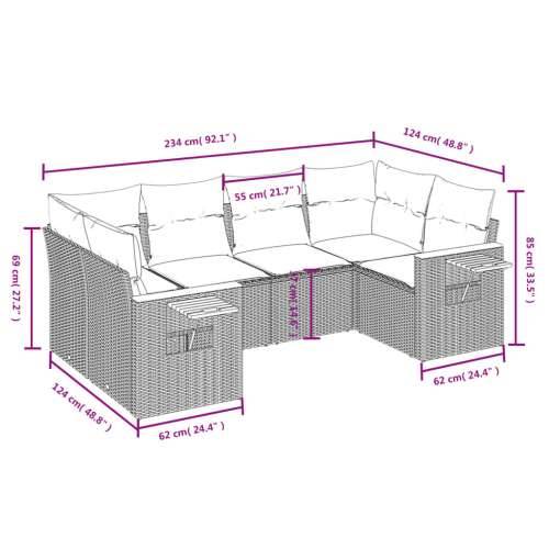 Vrtna garnitura - 6-dijelni set vrtnih sofa od poliratana s jastucima sivi - Siva 1 Cijena