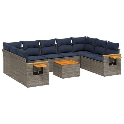 Vrtna garnitura - 10-dijelni set vrtnih sofa od poliratana s jastucima sivi - Siva Sa stolom 1 Cijena