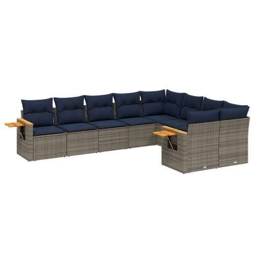 Vrtna garnitura - 9-dijelni set vrtnih sofa od poliratana s jastucima sivi - Siva Bez stola 1 Cijena