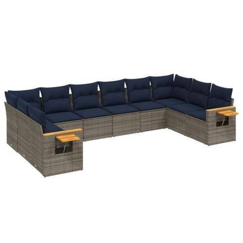Vrtna garnitura - 10-dijelni set vrtnih sofa od poliratana s jastucima sivi - Siva Bez stola 1 Cijena