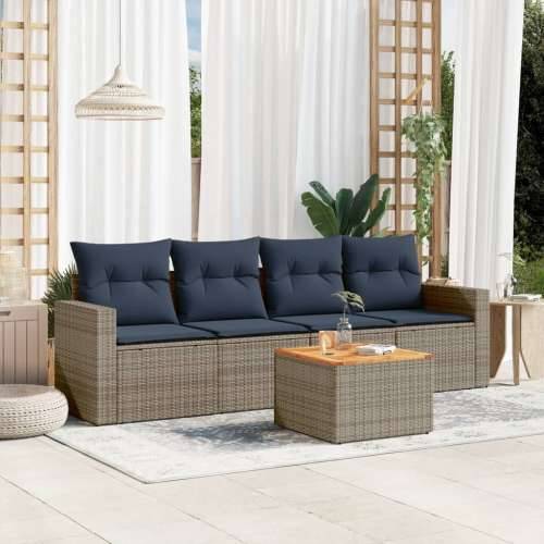 Vrtna garnitura - 5-dijelni set vrtnih sofa od poliratana s jastucima sivi - Siva 1 Cijena