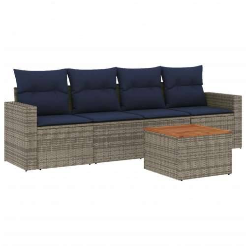 Vrtna garnitura - 5-dijelni set vrtnih sofa od poliratana s jastucima sivi - Siva 1 Cijena