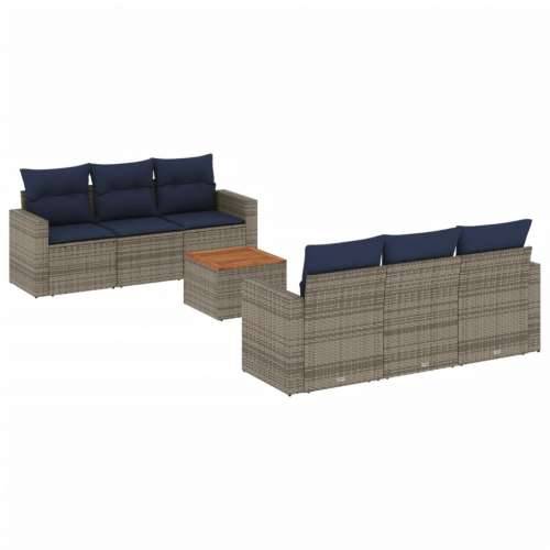 Vrtna garnitura - 7-dijelni set vrtnih sofa od poliratana s jastucima sivi - Siva 1 Cijena