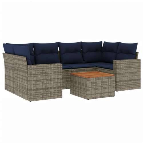 Vrtna garnitura - 7-dijelni set vrtnih sofa od poliratana s jastucima sivi - Siva 1 Cijena