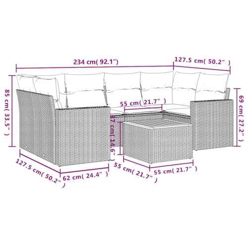 Vrtna garnitura - 7-dijelni set vrtnih sofa od poliratana s jastucima sivi - Siva 1 Cijena