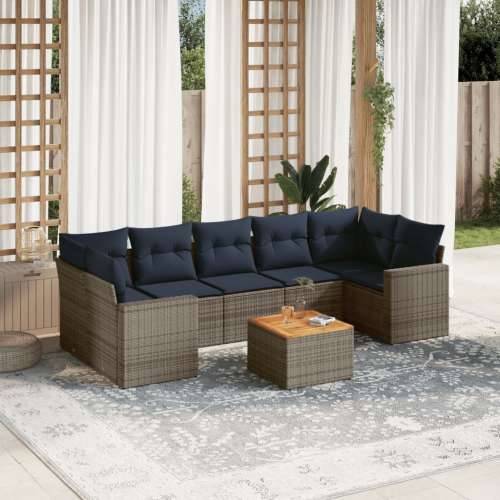 Vrtna garnitura - 8-dijelni set vrtnih sofa od poliratana s jastucima sivi - Siva 1 Cijena
