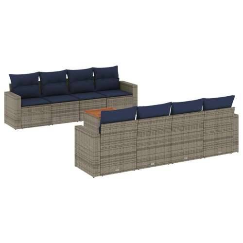Vrtna garnitura - 9-dijelni set vrtnih sofa od poliratana s jastucima sivi - Siva 1 Cijena