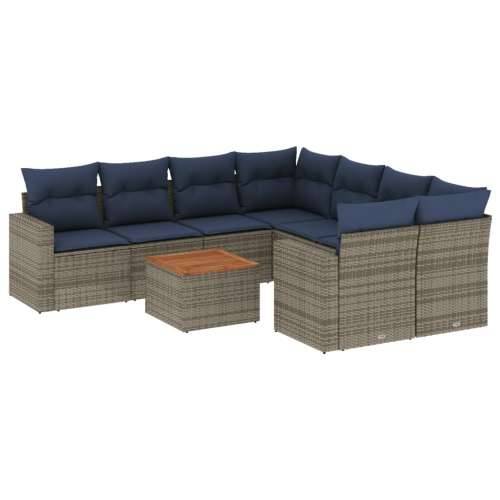 Vrtna garnitura - 9-dijelni set vrtnih sofa od poliratana s jastucima sivi - Siva 1 Cijena