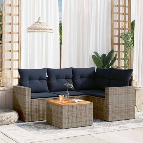 Vrtna garnitura - 5-dijelni set vrtnih sofa od poliratana s jastucima sivi - Siva 1 Cijena