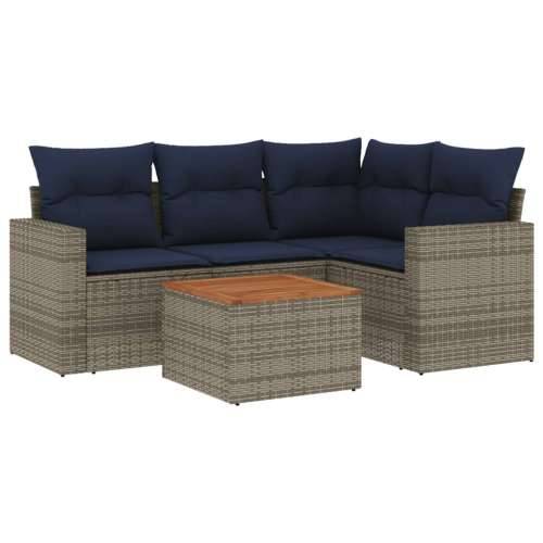 Vrtna garnitura - 5-dijelni set vrtnih sofa od poliratana s jastucima sivi - Siva 1 Cijena