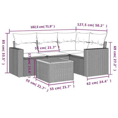 Vrtna garnitura - 5-dijelni set vrtnih sofa od poliratana s jastucima sivi - Siva 1 Cijena