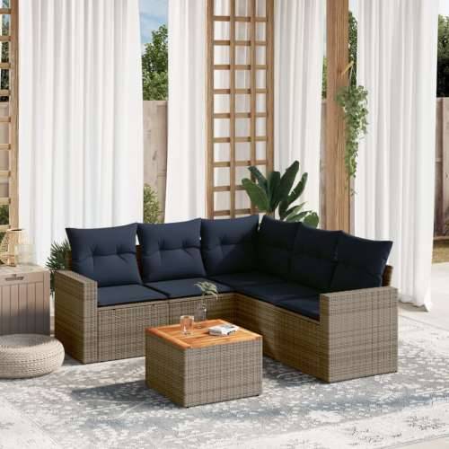 Vrtna garnitura - 6-dijelni set vrtnih sofa od poliratana s jastucima sivi - Siva kutna + 2x srednja + 2x Sofa + stol 1 Cijena