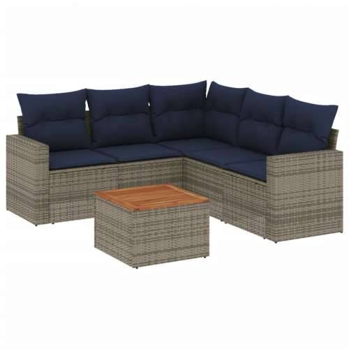 Vrtna garnitura - 6-dijelni set vrtnih sofa od poliratana s jastucima sivi - Siva kutna + 2x srednja + 2x Sofa + stol 1 Cijena